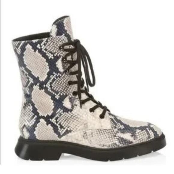 Stuart Weitzman McKenzee Python Embossed Lace Up Leather Combat Boots Size 7 - Picture 1 of 13